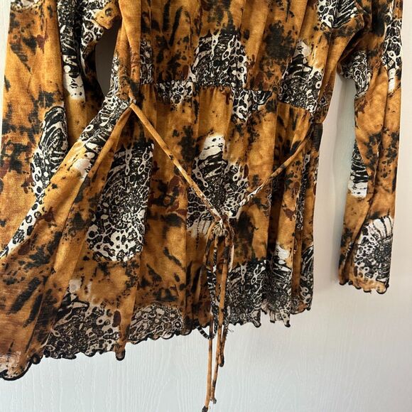 Vintage Suzie in the City Flare Sleeve Cinched Waist Scoop Lace Animal Y2K Large - Picture 8 of 8